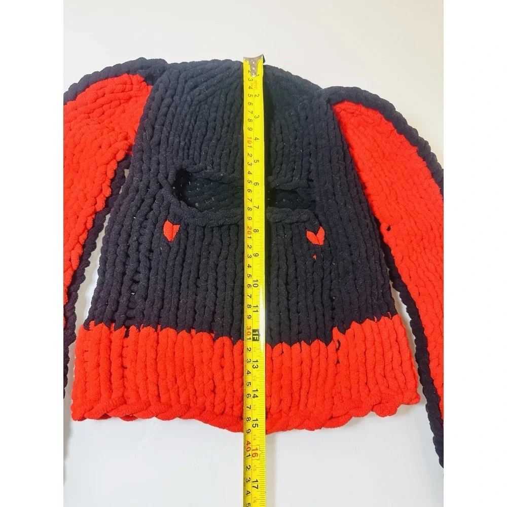 Knitted Fluffy Winter Warm Hat with Long Rabbit Ears Beanie Cute Handmade